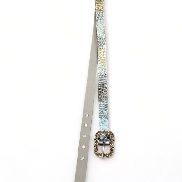 Vintage - New St. John Belt Large - Black & Silver Iridescent Snake Embossed main image 4